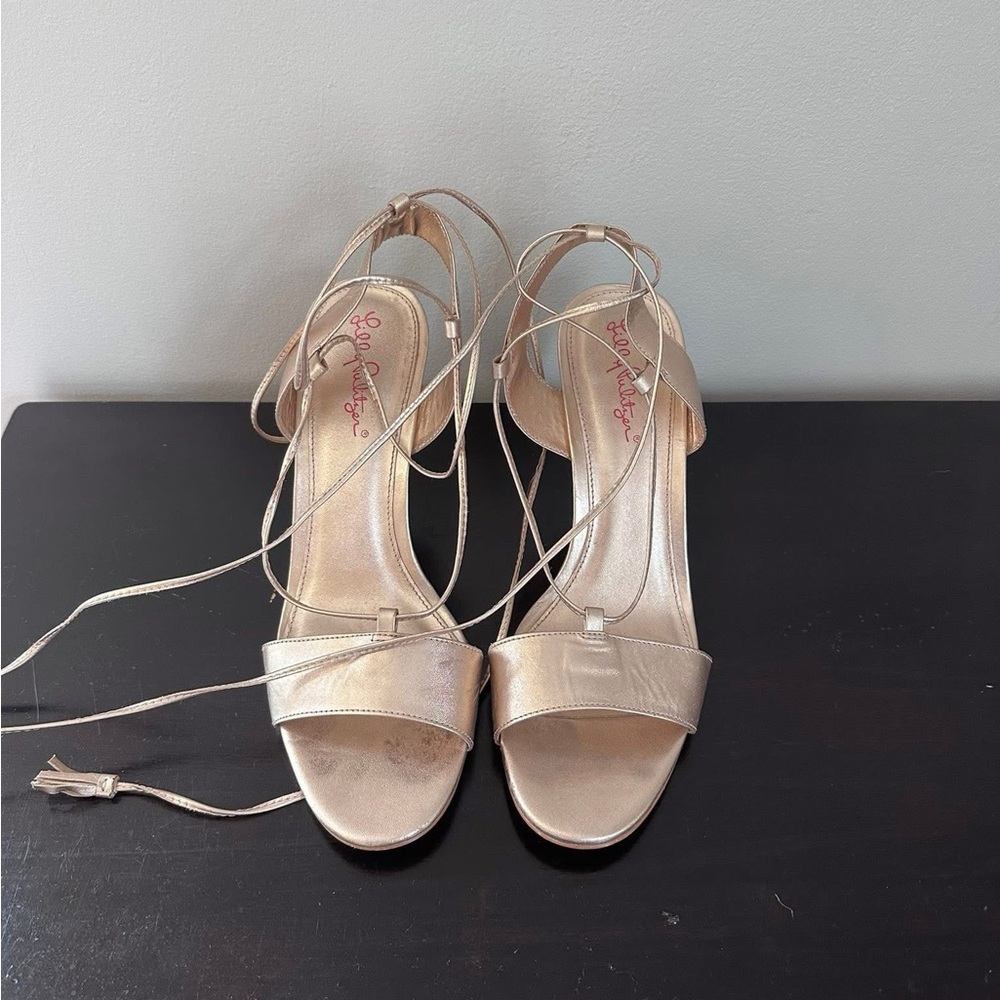 Lilly Pulitzer Gold Wedge Sandals with Strappy Design